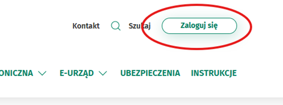 Menu górne strony banku z zaznaczonym przyciskiem „Zaloguj się”.