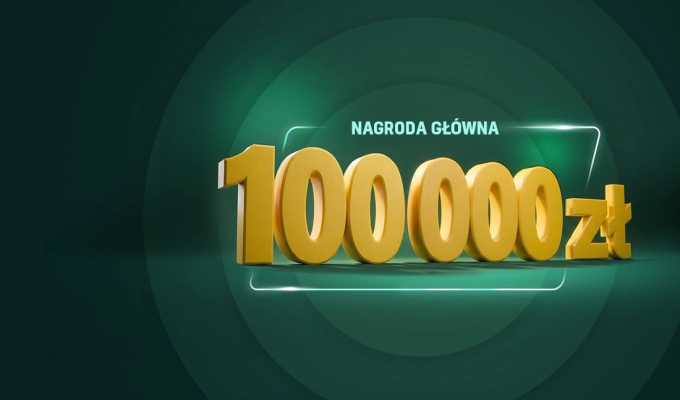 Napis "Nagroda główna 100000 złotych"