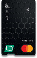 Pionowa czarna karta kredytowa Mastercard z motywem srebrnej pszczoły, napisem APIS Elite, logo BPS oraz oznaczeniem world credit.